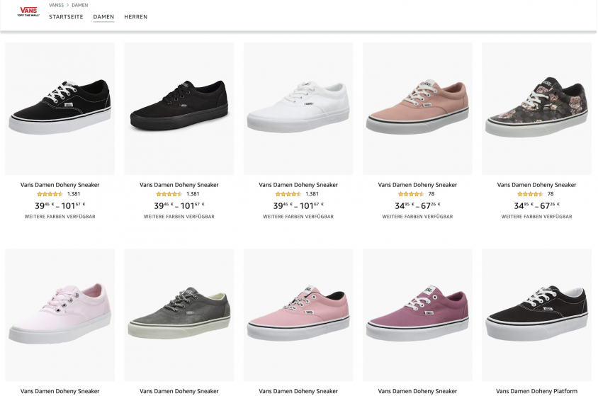 Amazon BrandStore Vans ഉദാഹരണം