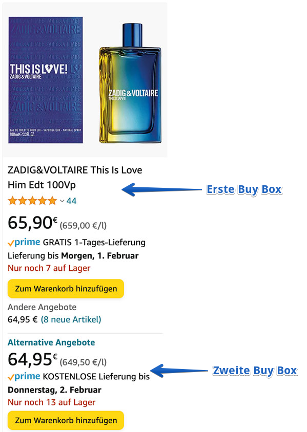 Zweite Buy Box in den Amazon Suchergebnissen