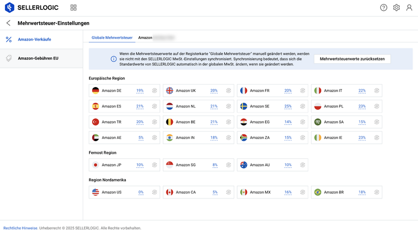 Impostazioni globali dell'IVA per tutti i marketplace
