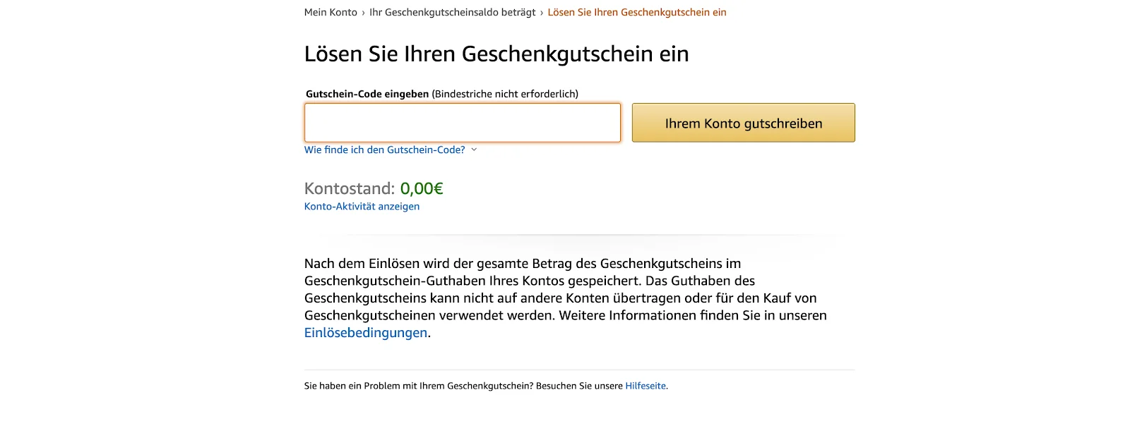 amazon gutschein geht nicht